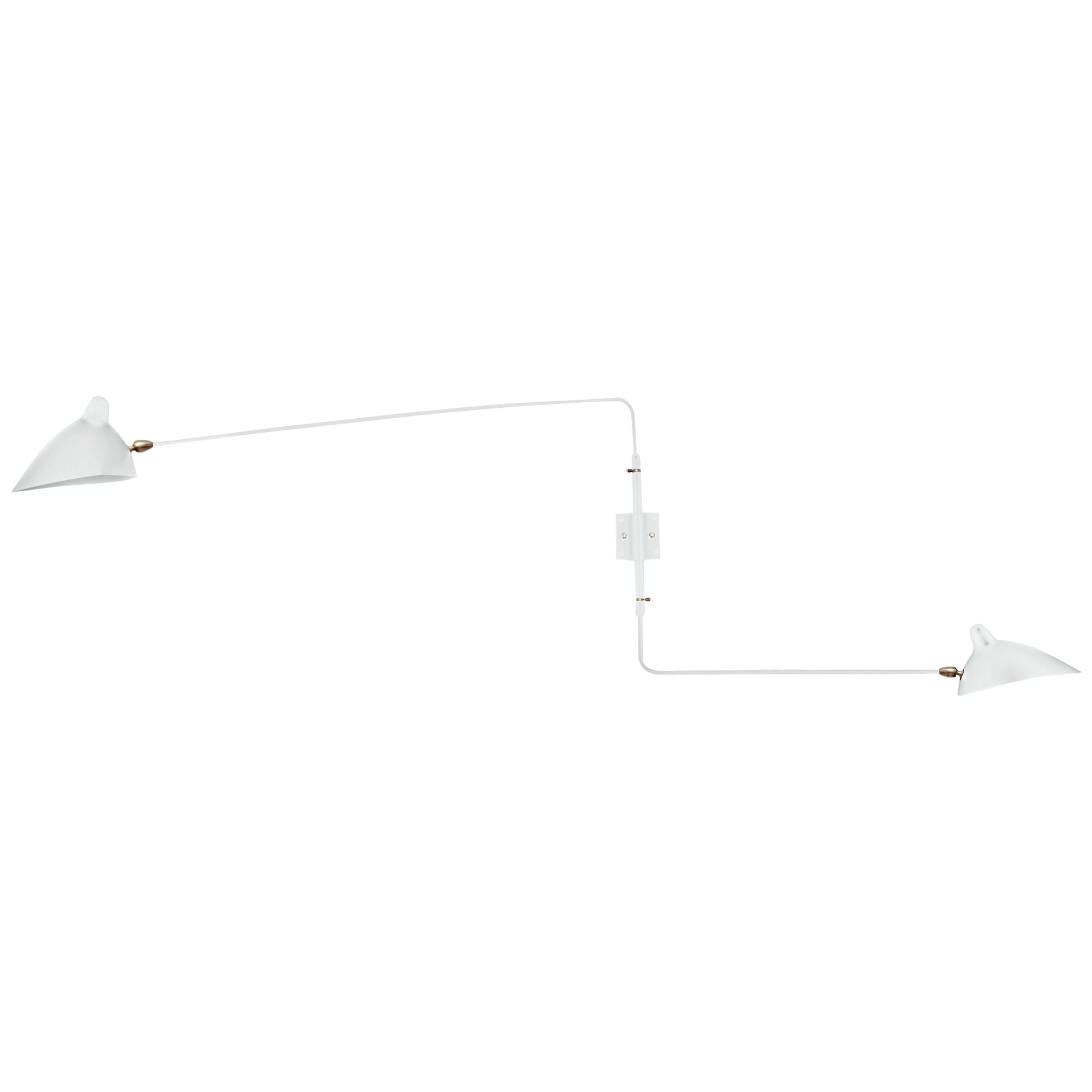 Serge Mouille Mid-Century Modern White Two Rotating Straight Arms Wall Lamp For Sale