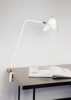 Serge Mouille Mid-Century Modern White Two Swivels Agrafée Table Lamp