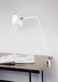 Serge Mouille Mid-Century Modern White Two Swivels Agrafée Table Lamp
