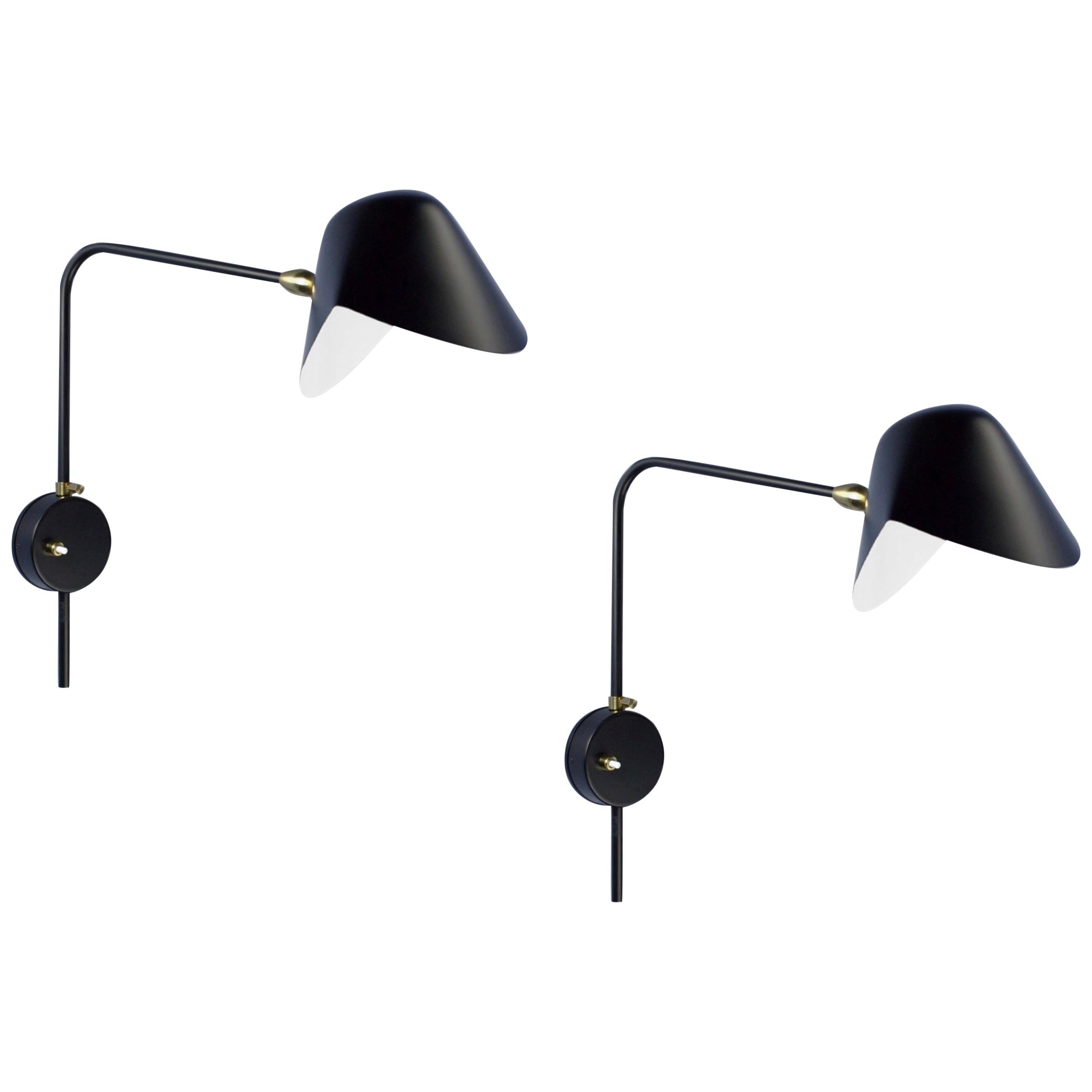 Serge Mouille Modern Black Anthony Wall Lamp Whit Round Fixation Box Set