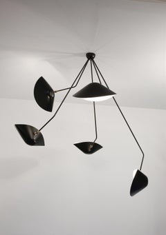 Serge Mouille Modern Black Five Curved Fixed Arms Spider Ceiling Lamp