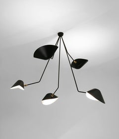 Serge Mouille Modern Black Five Curved Fixed Arms Spider Ceiling Lamp
