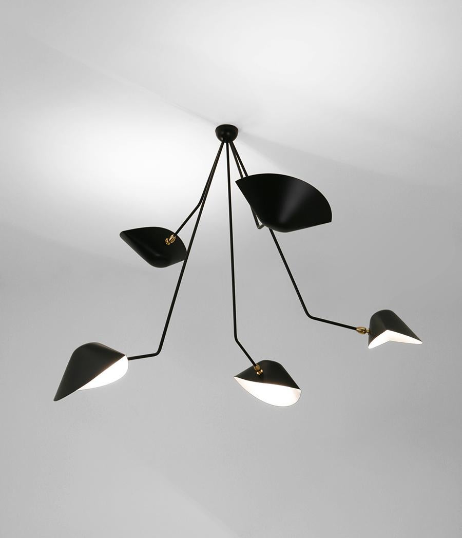 Serge Mouille Modern Black Five Curved Fixed Arms Spider Ceiling Lamp In New Condition In Barcelona, Barcelona