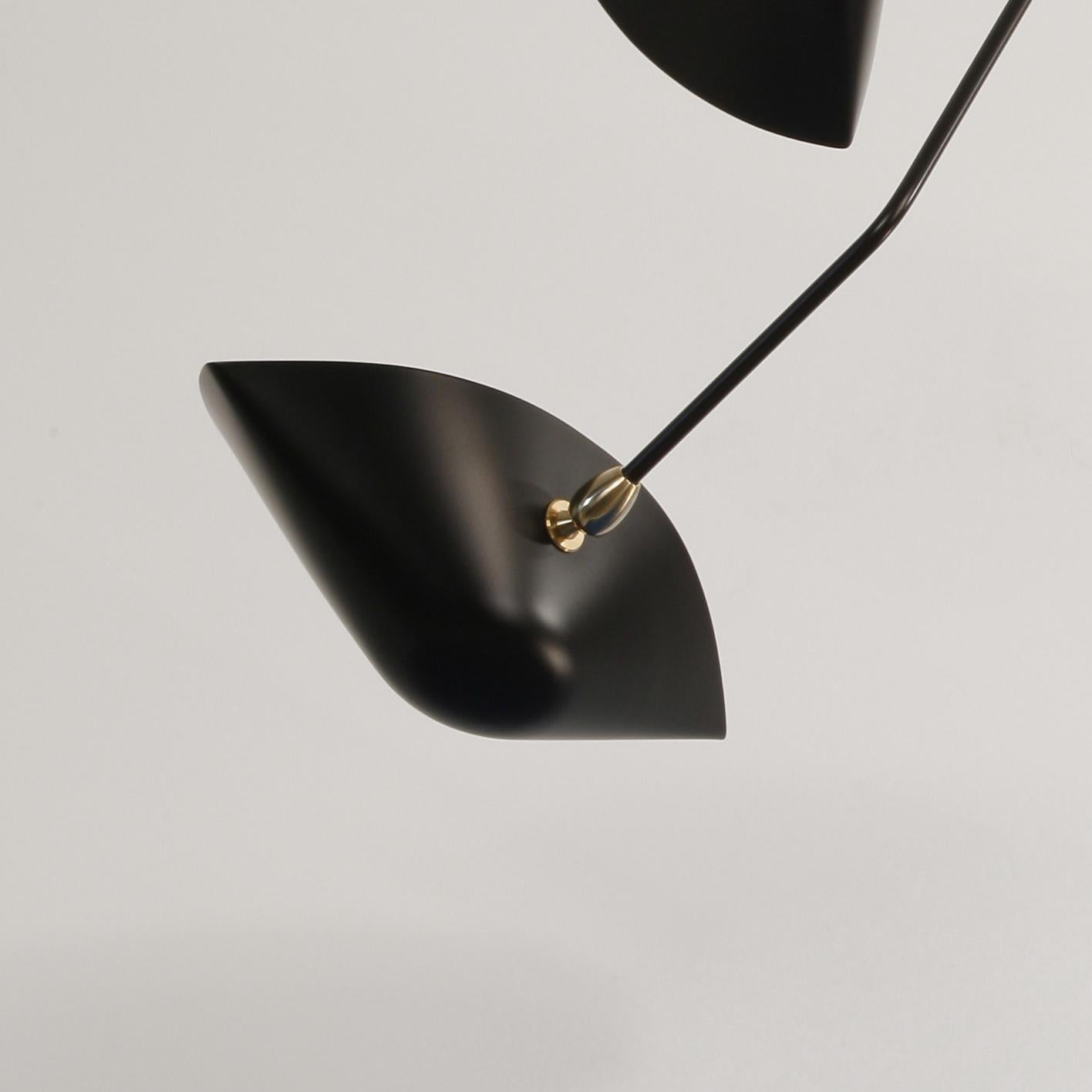 Contemporary Serge Mouille Modern Black Five Curved Fixed Arms Spider Ceiling Lamp
