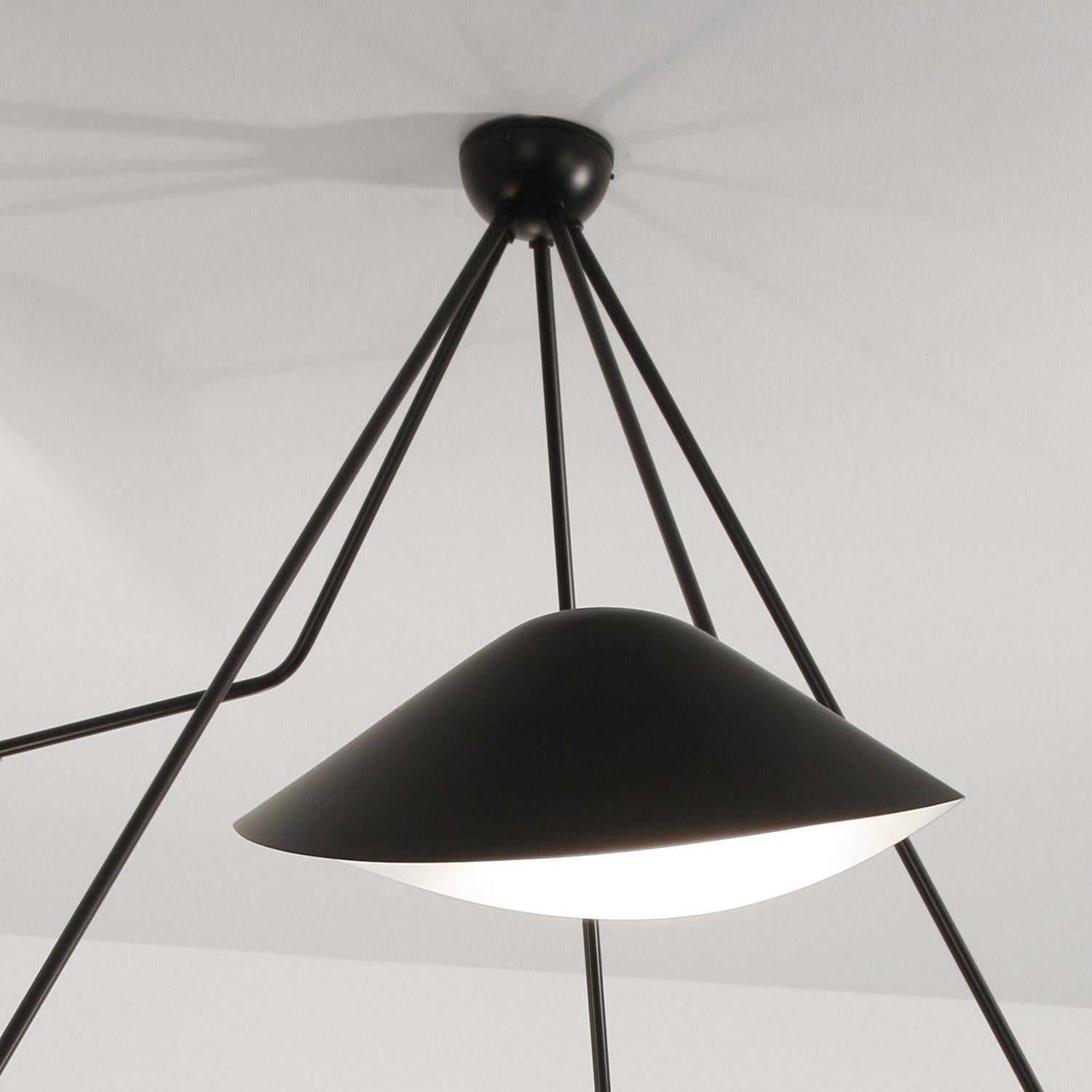Aluminum Serge Mouille Modern Black Five Curved Fixed Arms Spider Ceiling Lamp For Sale