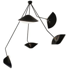Serge Mouille Modern Black Five Curved Fixed Arms Spider Ceiling Lamp
