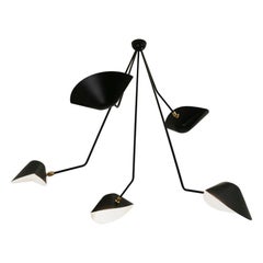 Serge Mouille Modern Black Five Curved Fixed Arms Spider Ceiling Lamp