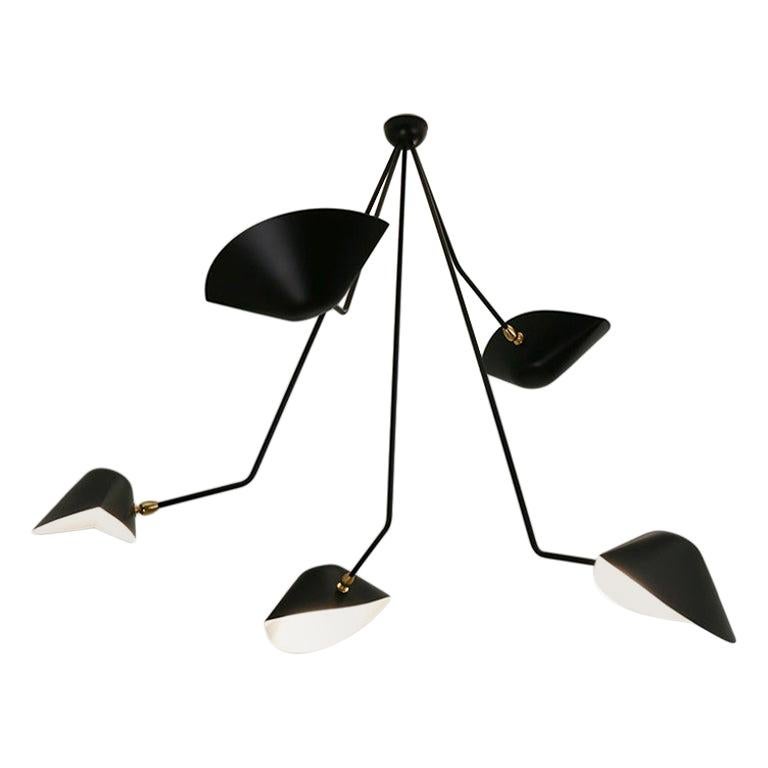 Serge Mouille Modern Black Five Curved Fixed Arms Spider Ceiling Lamp For Sale