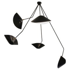 Serge Mouille Modern Black Five Curved Fixed Arms Spider Ceiling Lamp
