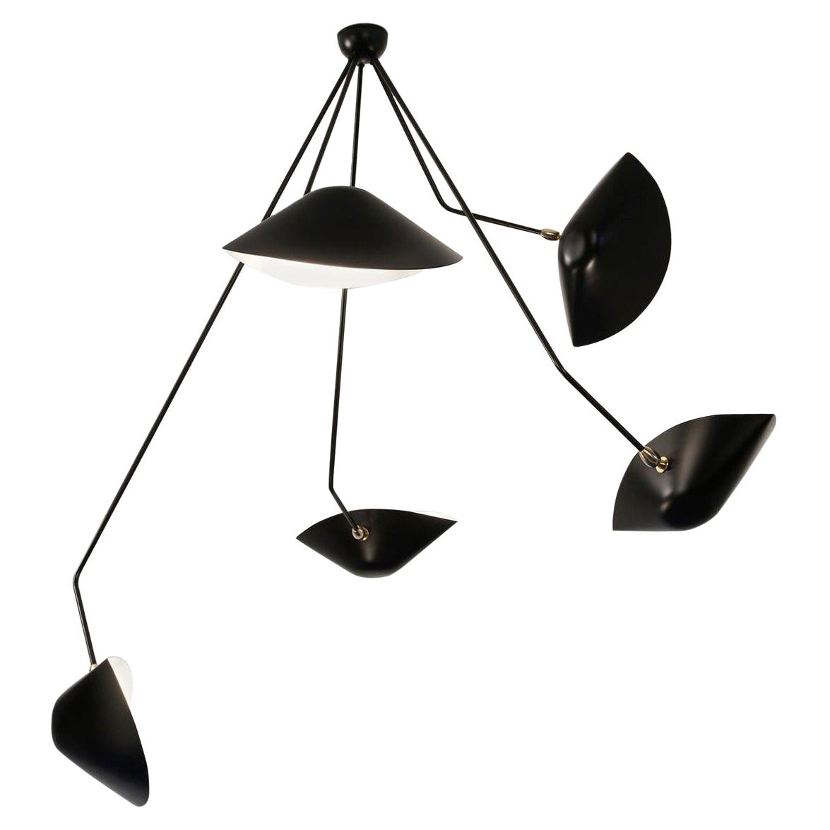 Serge Mouille Modern Black Five Curved Fixed Arms Spider Ceiling Lamp For Sale