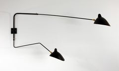 Serge Mouille Modern Black Two Rotating Straight-Curved Arms Wall Lamp
