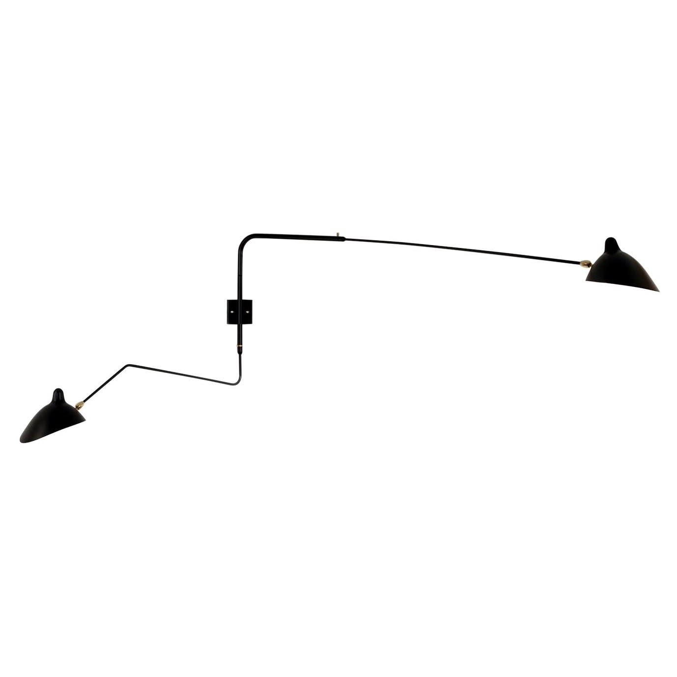 Serge Mouille Modern Black Two Rotating Straight-Curved Arms Wall Lamp For Sale