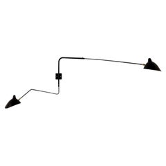 Serge Mouille Modern Black Two Rotating Straight-Curved Arms Wall Lamp