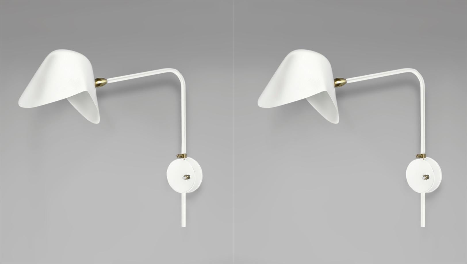 Mid-Century Modern Serge Mouille Modern White Anthony Wall Lamp Whit Round Fixation Box Set For Sale