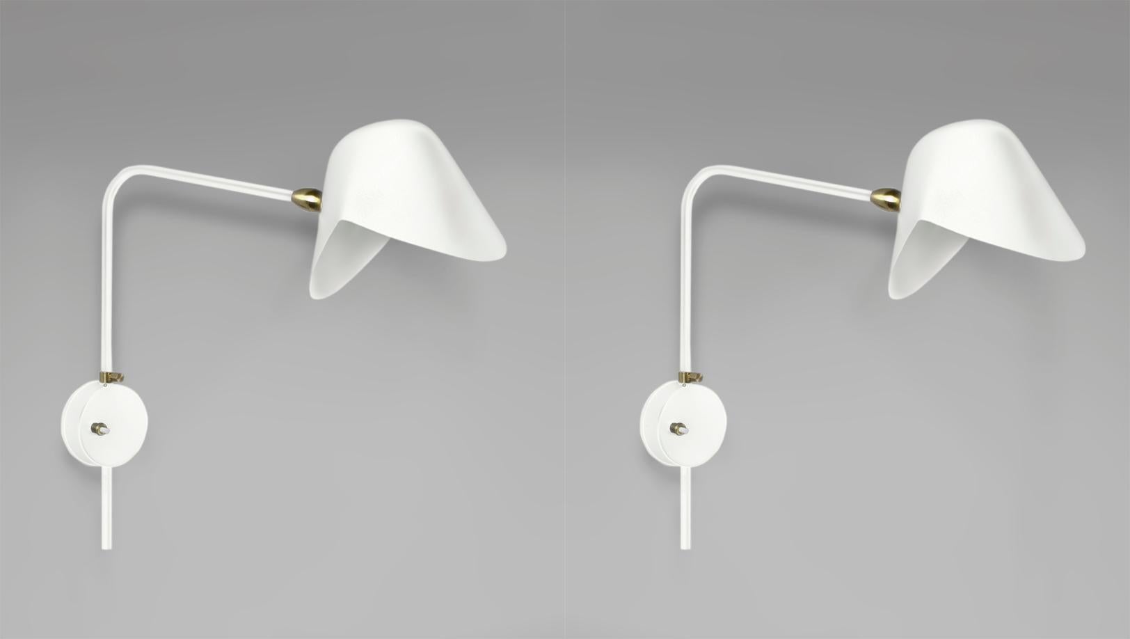 Mid-Century Modern Serge Mouille Modern White Anthony Wall Lamp Whit Round Fixation Box Set For Sale