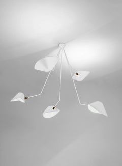 Serge Mouille Modern White Five Curved Fixed Arms Spider Ceiling Lamp