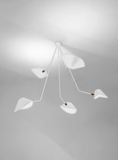 Serge Mouille Modern White Five Curved Fixed Arms Spider Ceiling Lamp