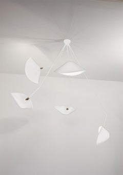 Serge Mouille Modern White Five Curved Fixed Arms Spider Ceiling Lamp
