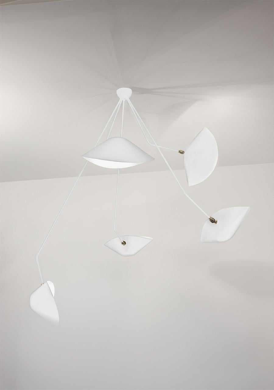 Mid-Century Modern Serge Mouille Modern White Five Curved Fixed Arms Spider Ceiling Lamp For Sale