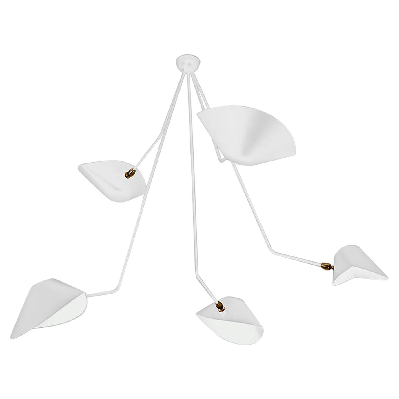 Serge Mouille Modern White Five Curved Fixed Arms Spider Ceiling Lamp For Sale