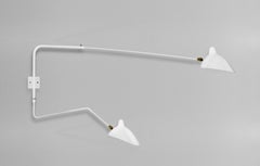 Serge Mouille Modern White Two Rotating Straight-Curved Arms Wall Lamp