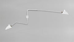 Serge Mouille Modern White Two Rotating Straight-Curved Arms Wall Lamp