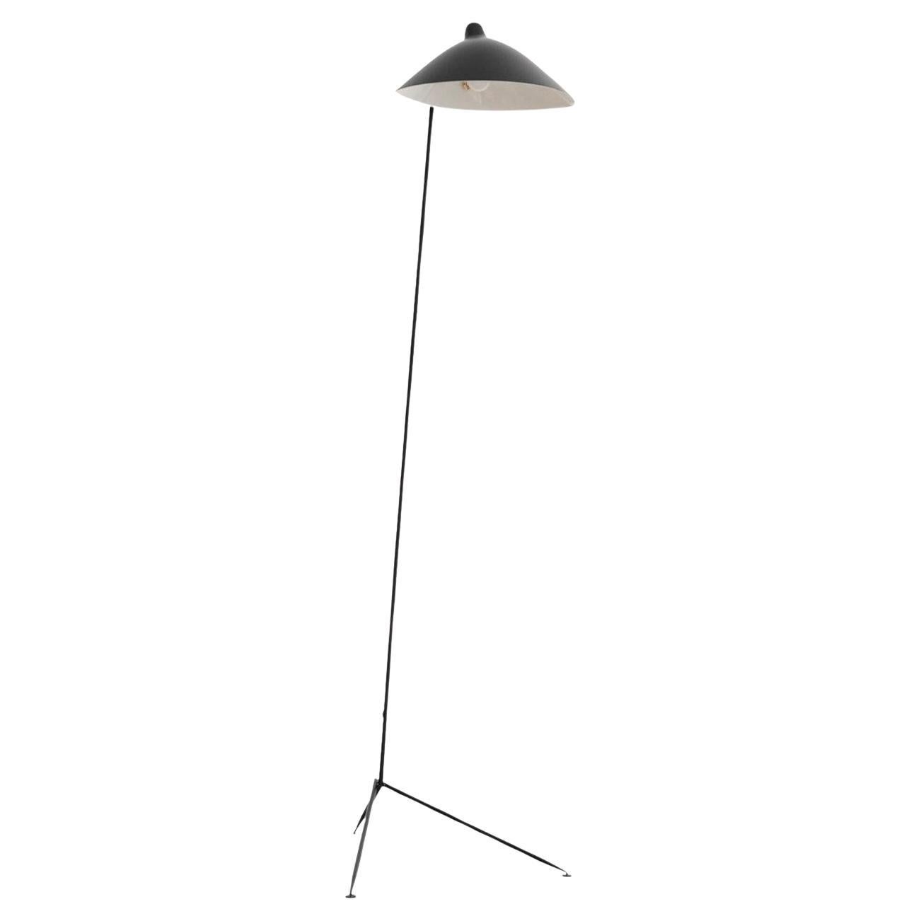 Serge Mouille One-Arm Standing Lamp in Black Steel, Mid-Century Modern