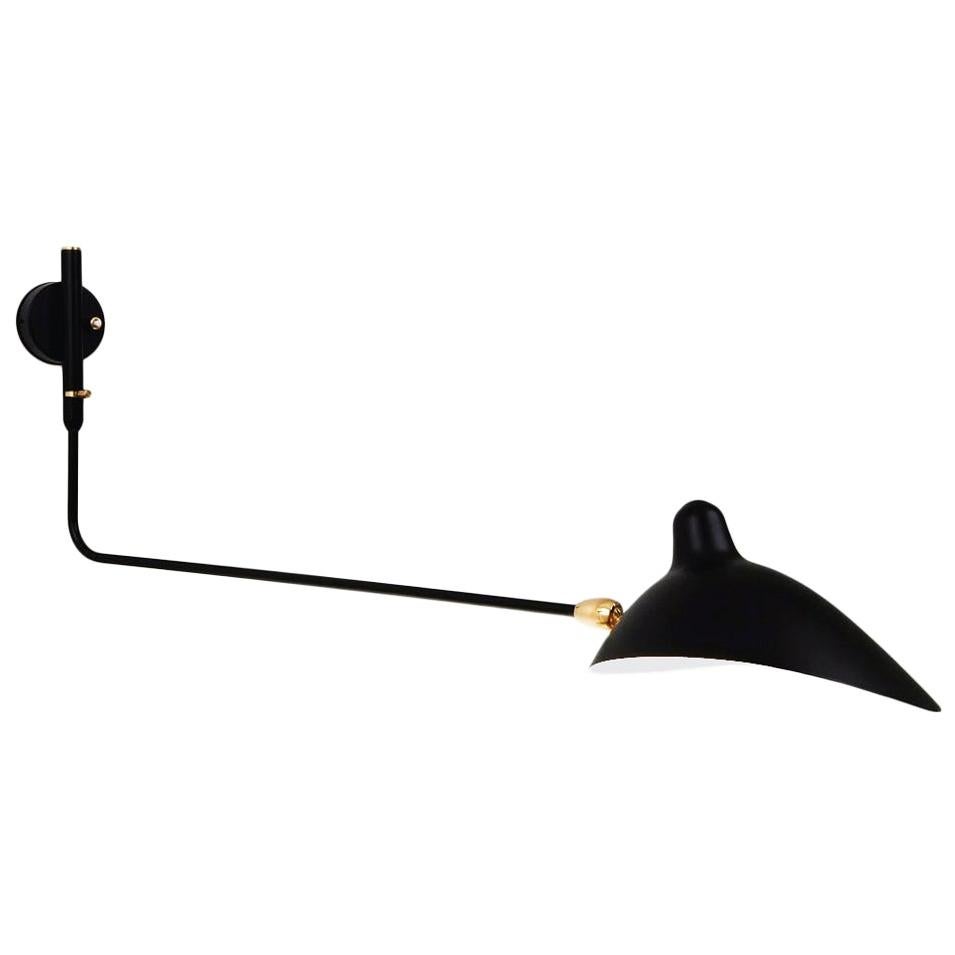 Serge Mouille Mid-Century Modern Black One Rotating Stright Arm Wall Lamp