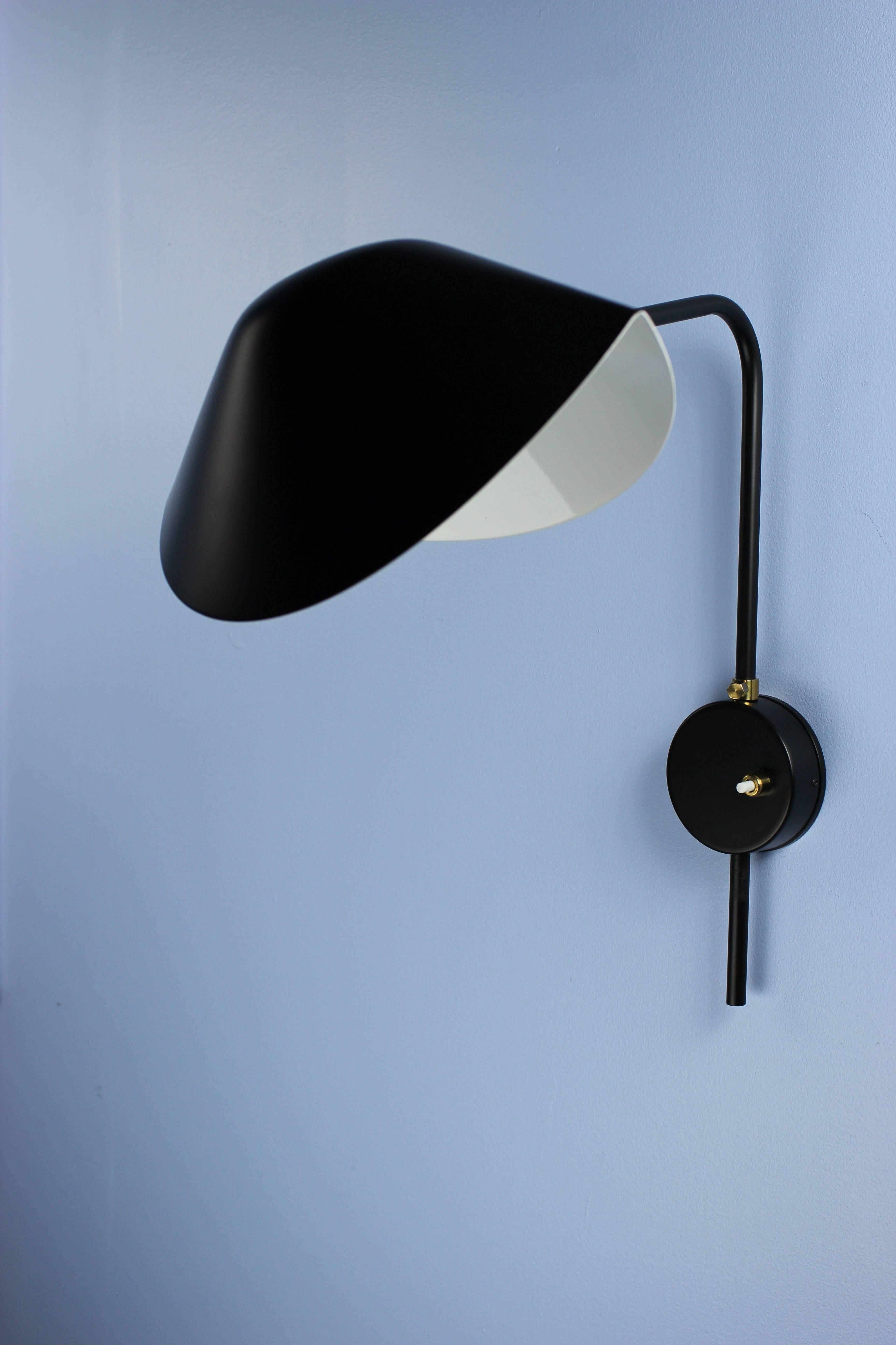 Mid-Century Modern Serge Mouille - Pair of Black Antony Sconces Wired for US Market - IN STOCK! For Sale