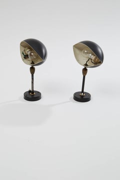 Serge Mouille Pair of Sconce Eye Brass and Black Aluminium Wall Lamp, 1956