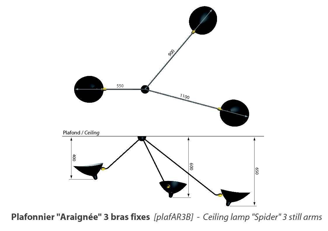Serge Mouille Pendelleuchte „Spider“ von Serge Mouille mit drei festen Armen im Zustand „Hervorragend“ im Angebot in London, GB