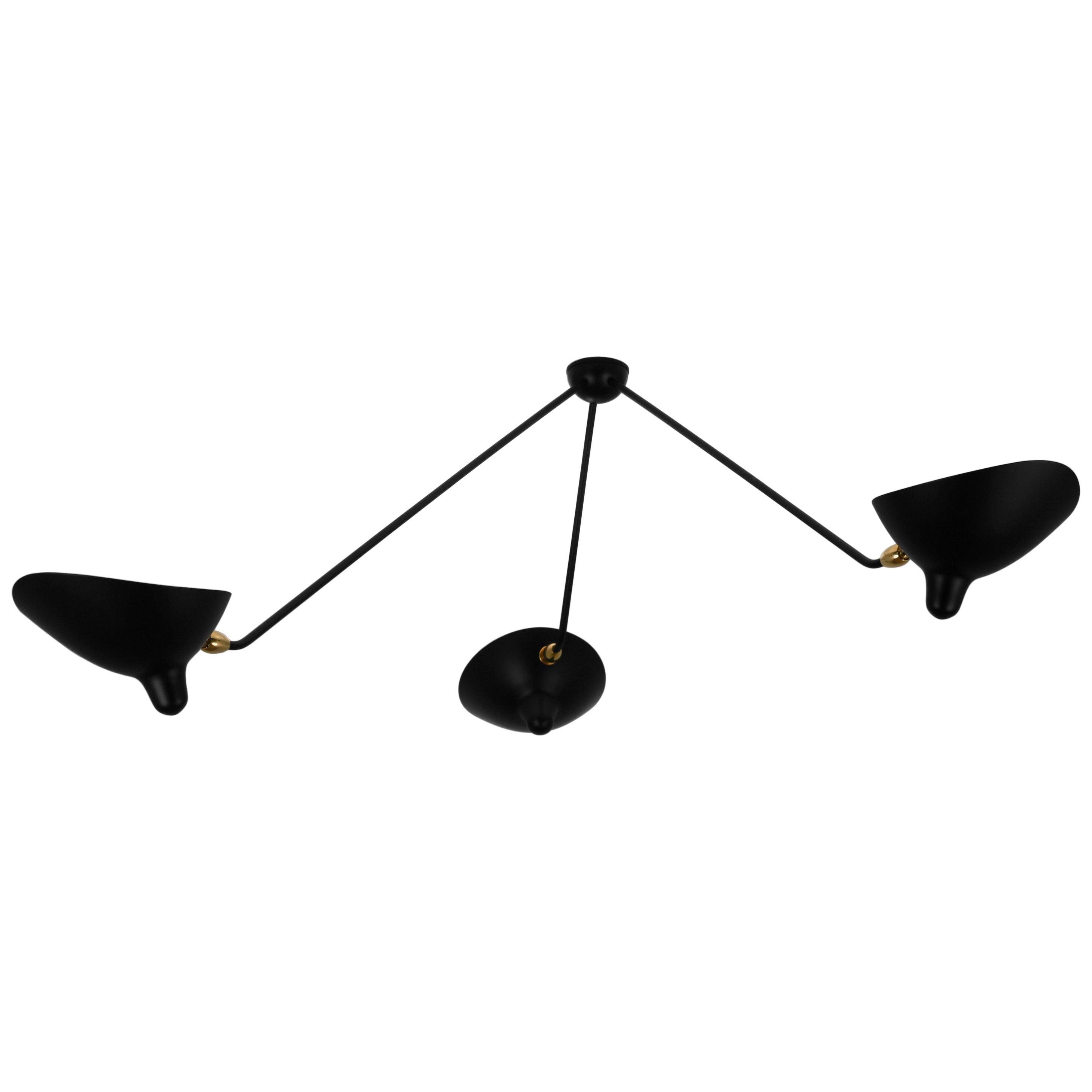 Serge Mouille Pendant Ceiling "Spider" Lamp with Three Fixed Arms For Sale
