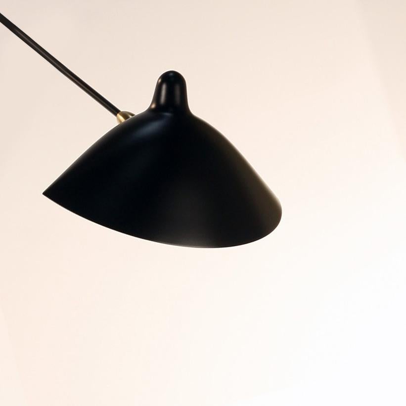 French Serge Mouille 'Plafonnier 2 Bras Fixes' Ceiling Lamp in Black For Sale