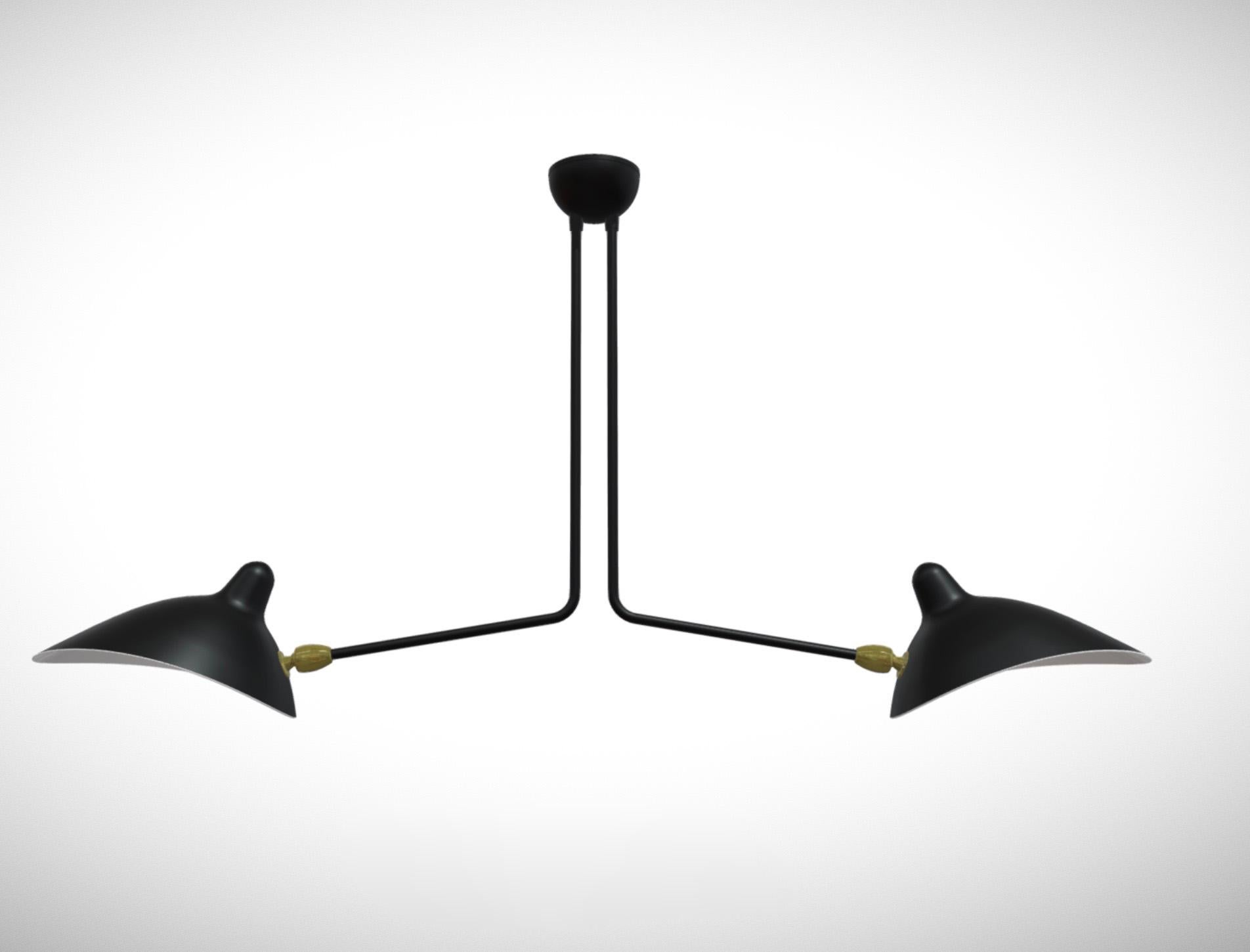 Painted Serge Mouille 'Plafonnier 2 Bras Fixes' Ceiling Lamp in Black For Sale