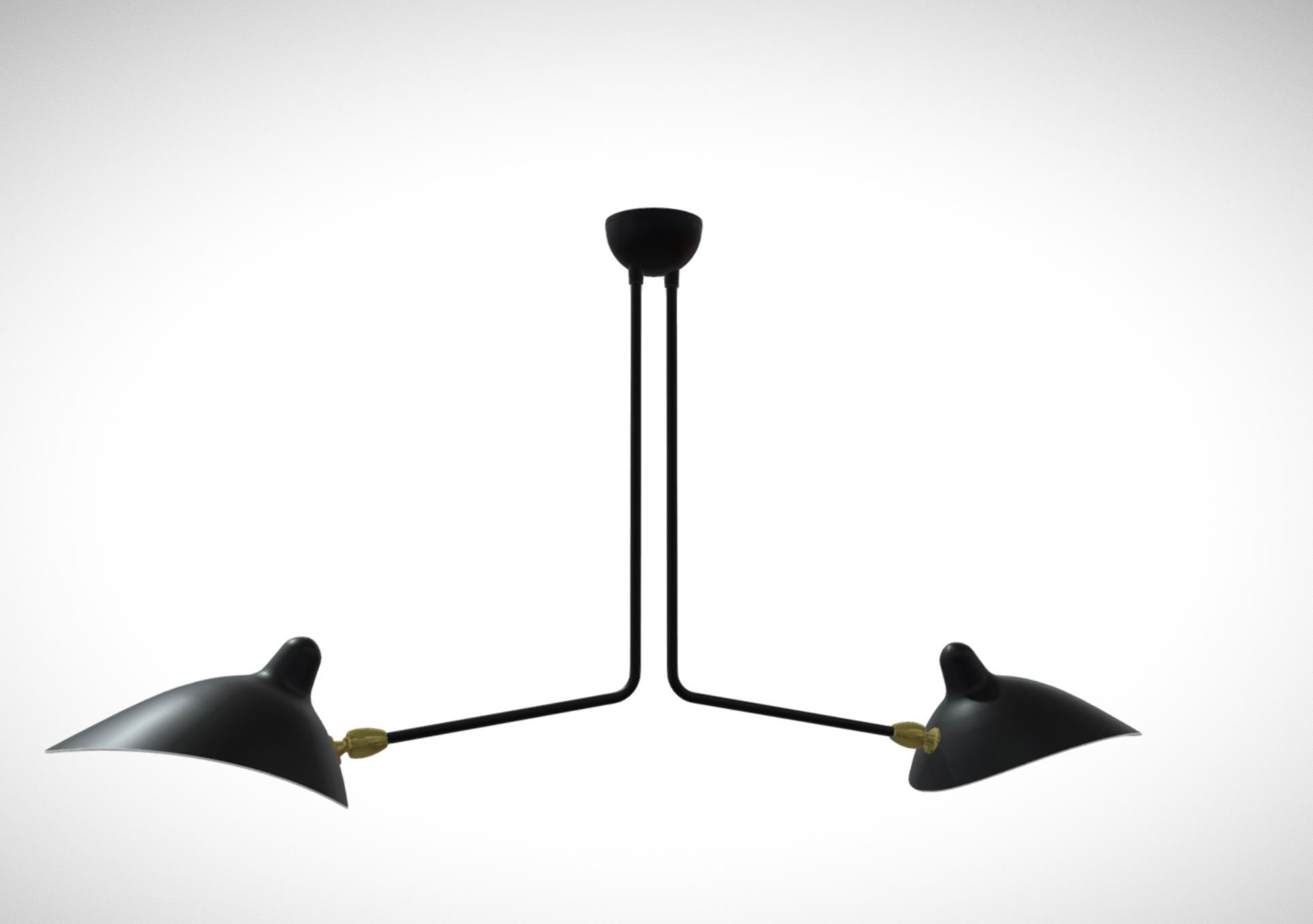 Serge Mouille 'Plafonnier 2 Bras Fixes' Ceiling Lamp in Black In New Condition For Sale In Glendale, CA