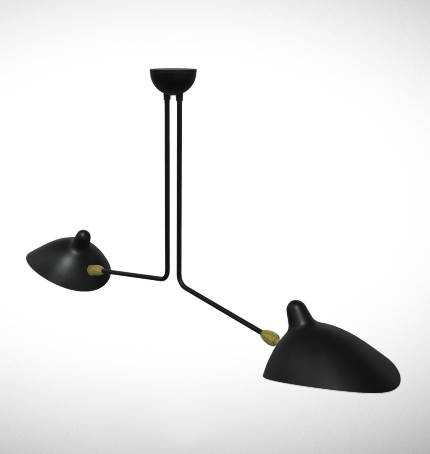 Contemporary Serge Mouille 'Plafonnier 2 Bras Fixes' Ceiling Lamp in Black For Sale