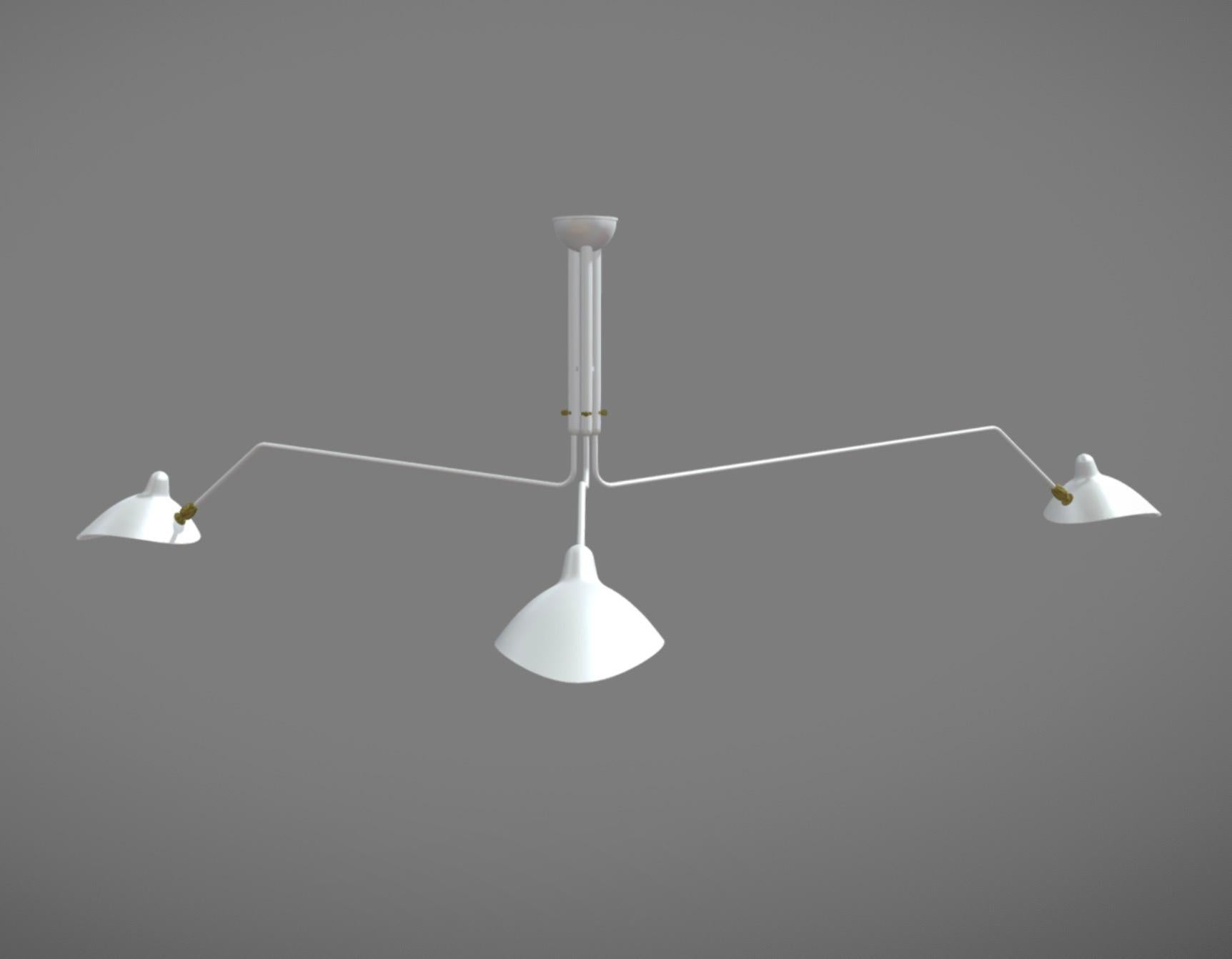 Serge Mouille 'Plafonnier 3 Bras Pivotants' Ceiling Lamp in Black For Sale 4