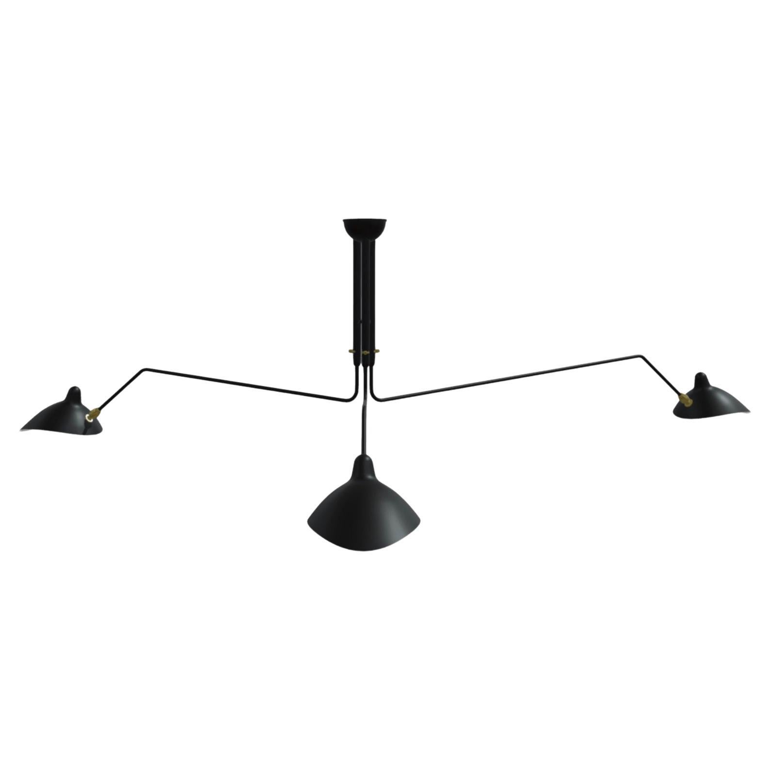 Serge Mouille 'Plafonnier 3 Bras Pivotants' Ceiling Lamp in Black For Sale