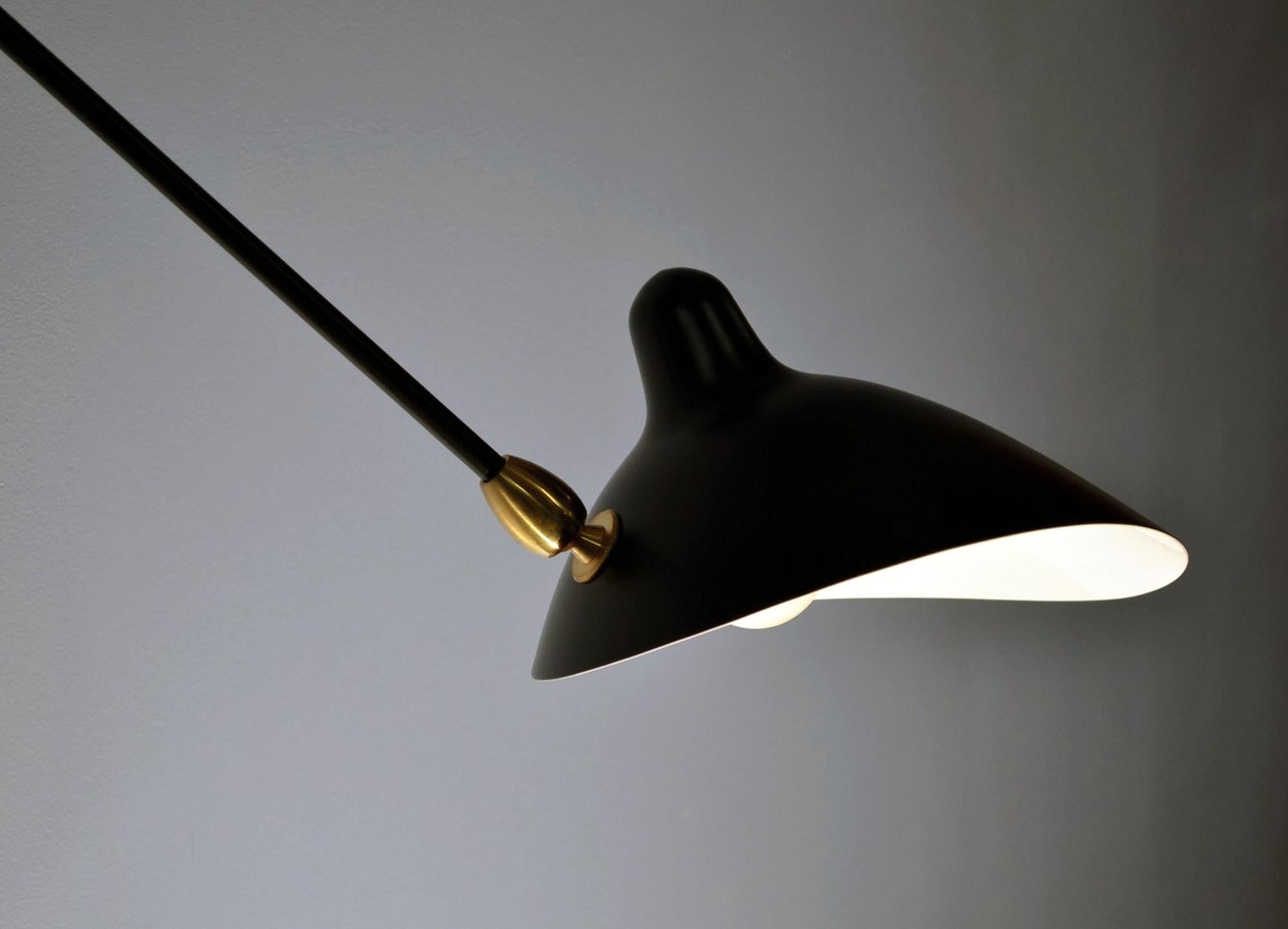 Mid-Century Modern Serge Mouille - Rotating Sconce with 2 Arms (1 Curved) in Black For Sale