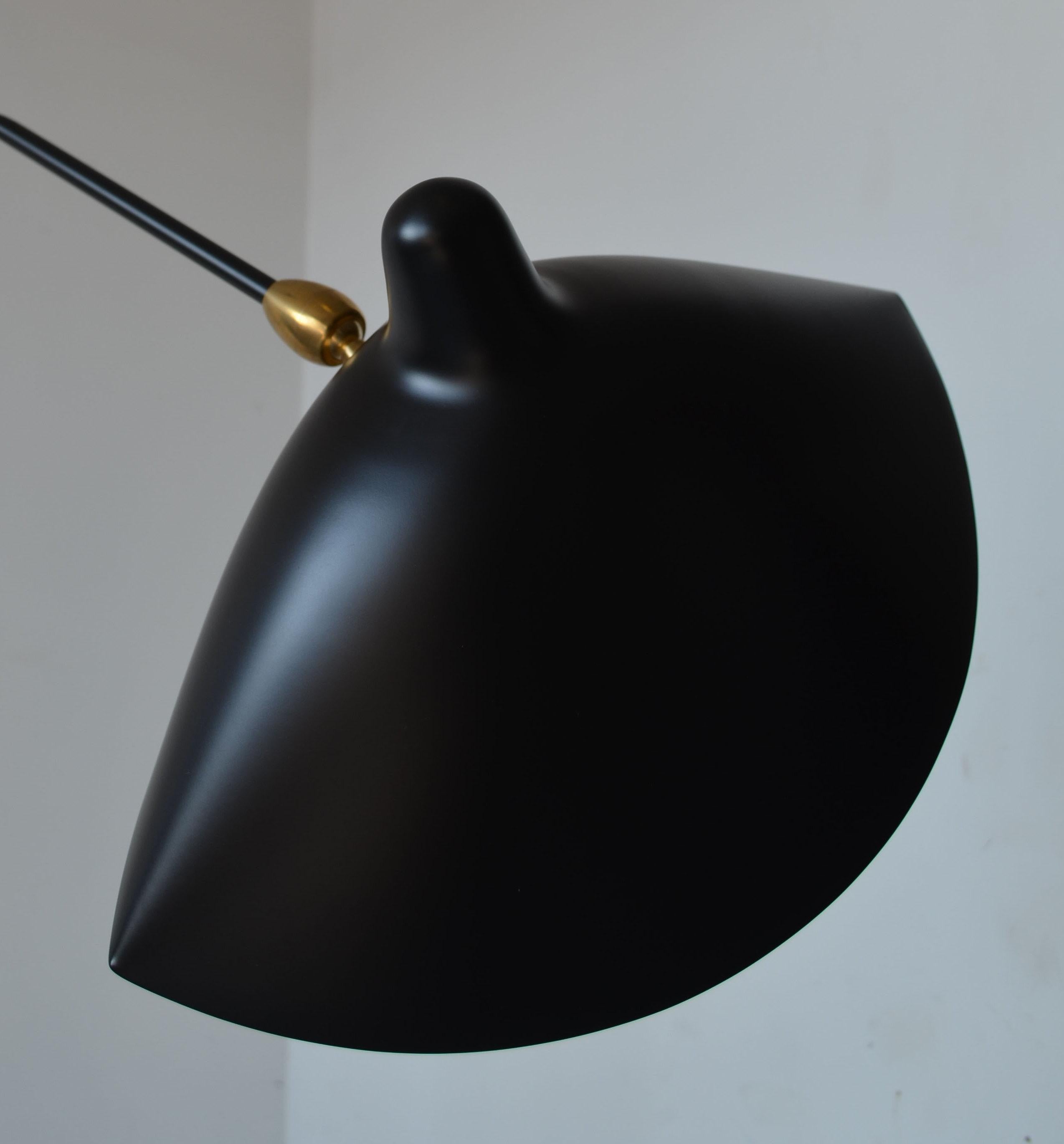 Serge Mouille - Rotating Sconce with 2 Arms (1 Curved) in Black - IN STOCK! In New Condition For Sale In Stratford, CT
