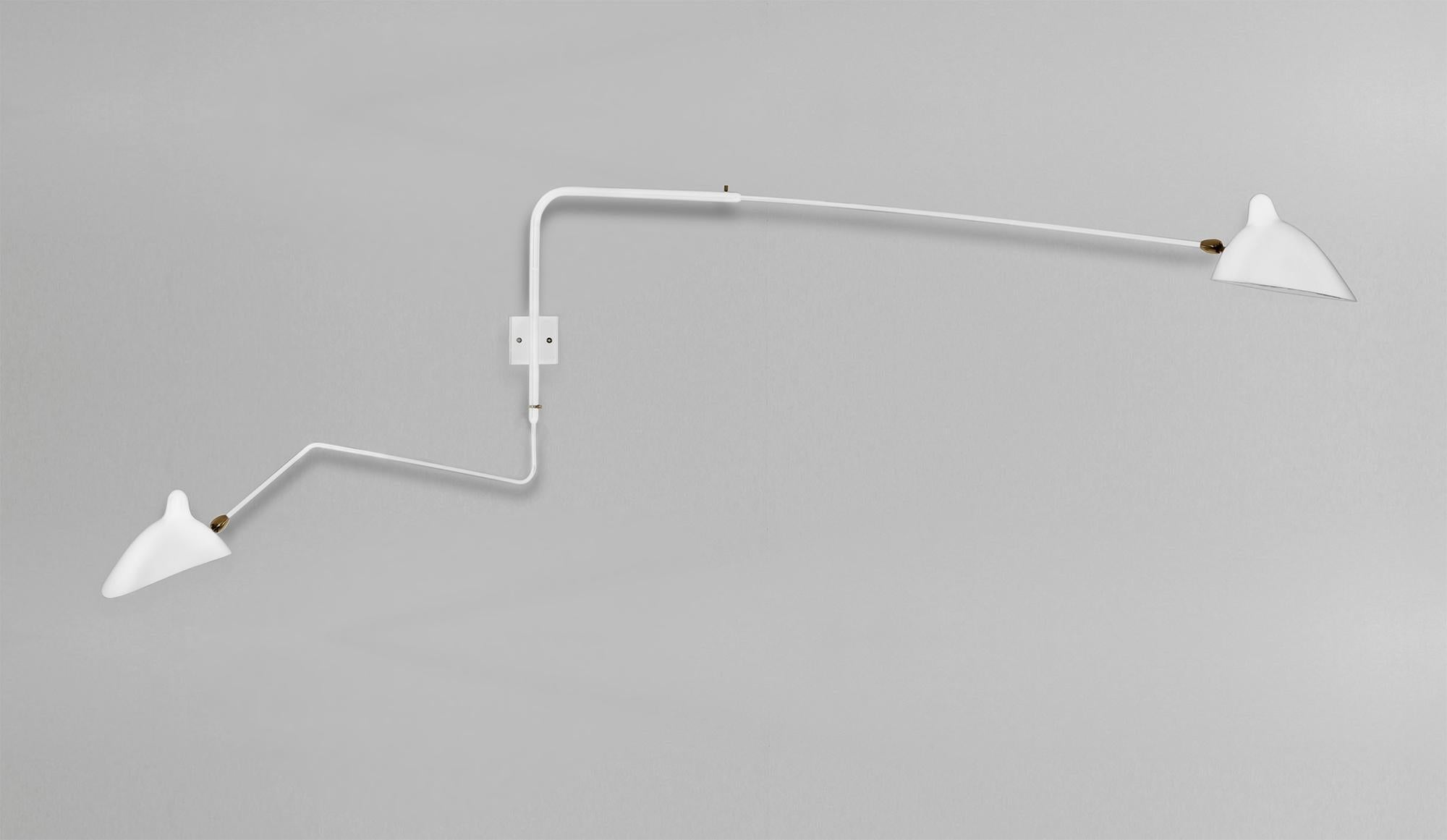 Description:
The long straight arm of this sconce is 69 inches allowing for illumination deeper into a room when needed while the shorter arm maintains lighting closer to the wall. Maximum flexibility is acheived with independently rotating arms