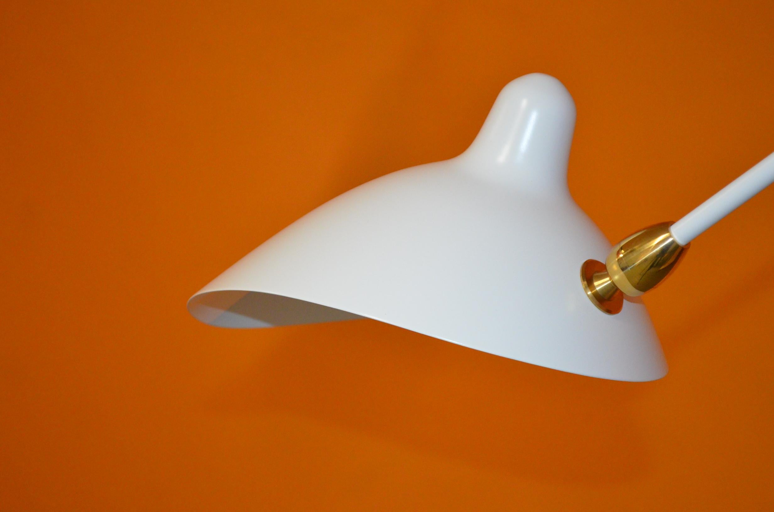 Serge Mouille - Rotating Sconce with 2 Arms (1 Curved) in White In New Condition For Sale In Stratford, CT