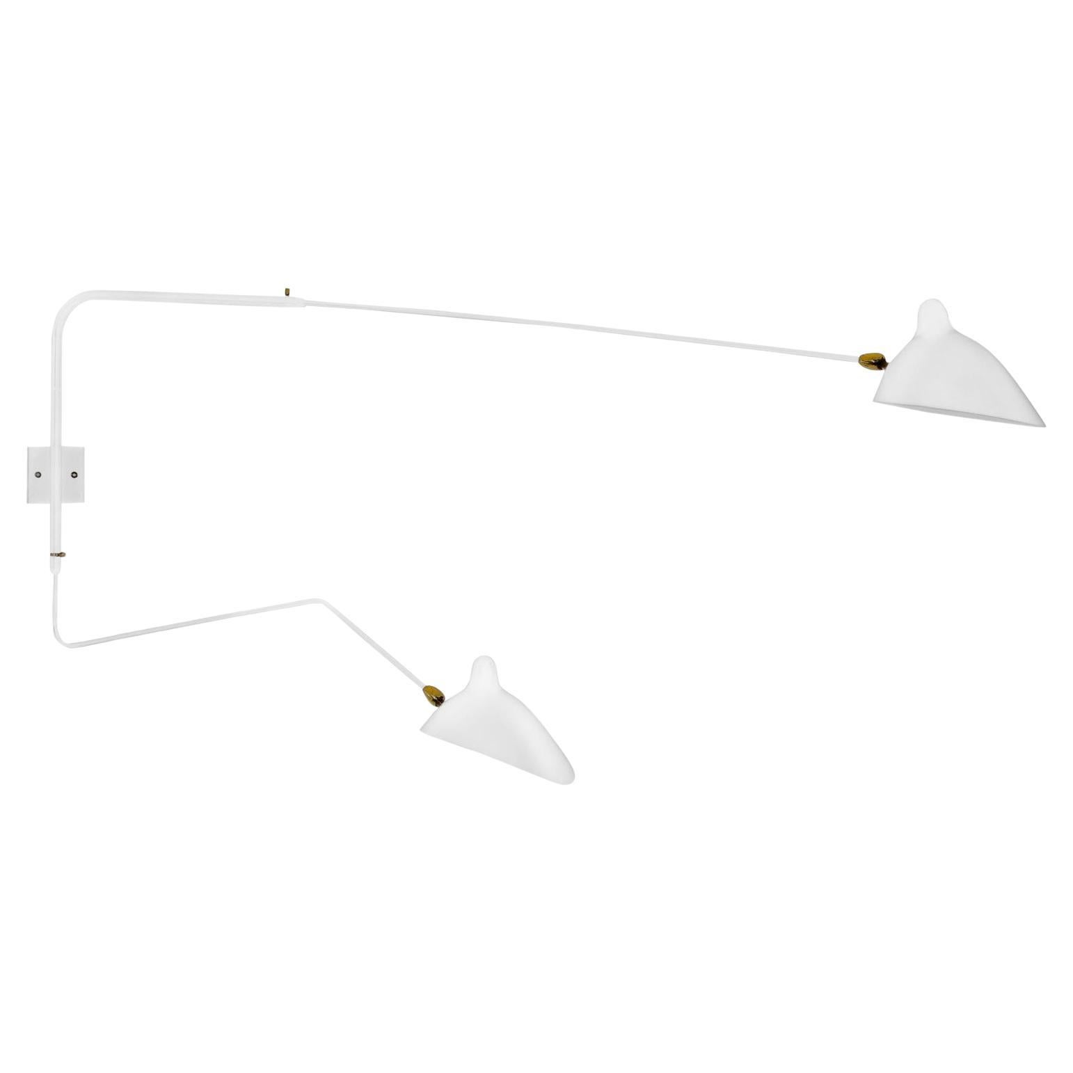 Serge Mouille - Rotating Sconce with 2 Arms (1 Curved) in White For Sale