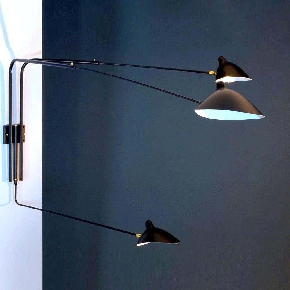 Modern Serge Mouille Rotating Sconce - 3 arm in Black For Sale