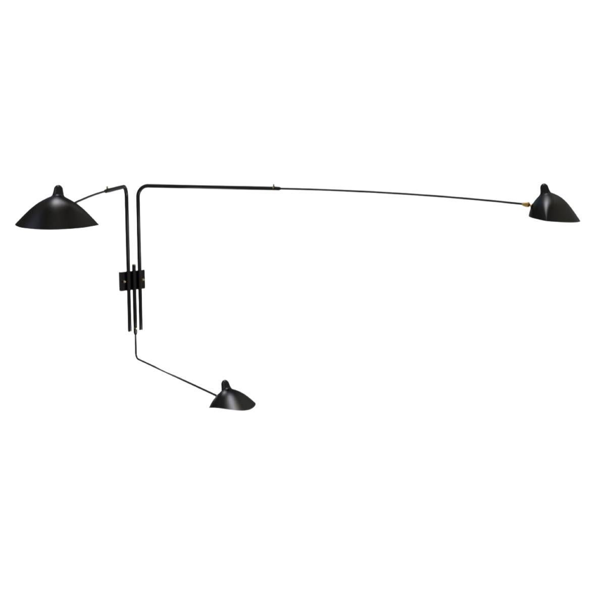 Serge Mouille Rotating Sconce - 3 arm in Black For Sale