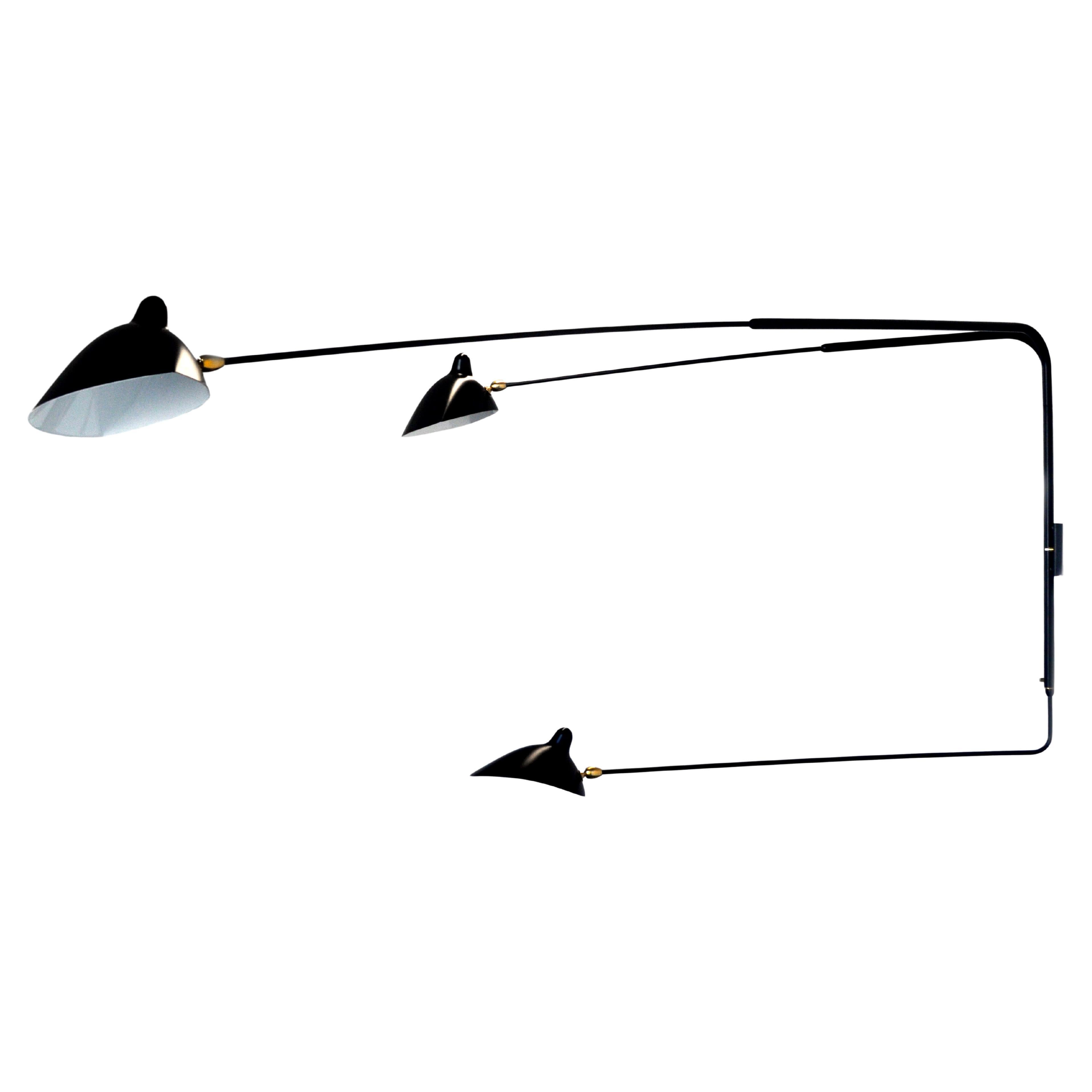 DESCRIPTION:
With arms measuring 52, 58 and 88 inches, this sconce can project light into a room at varying angles due to the independent rotation of each arm and each shade. Switches located on mounting plate. 32” h.

FEATURES:
2 Upper arms and