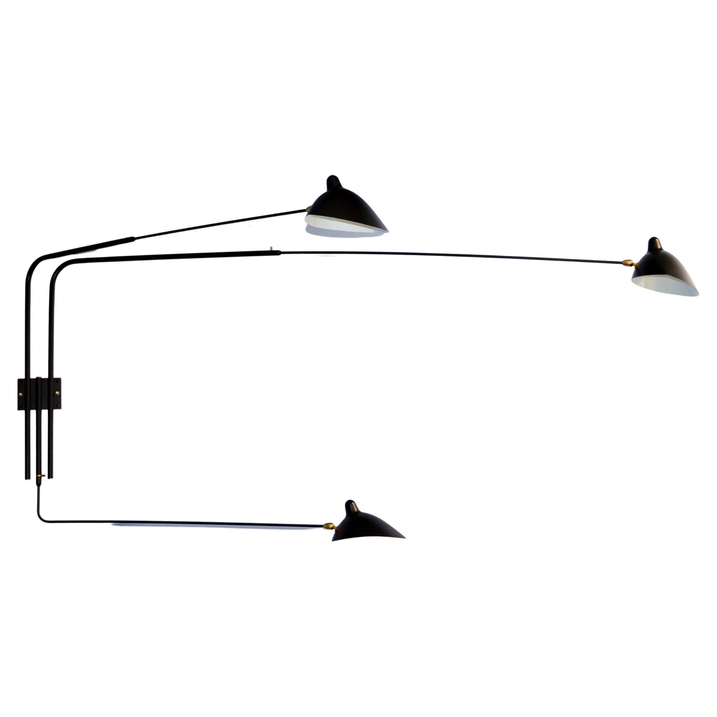 Serge Mouille - Rotating Sconce with 3 Arms in Black or White For Sale