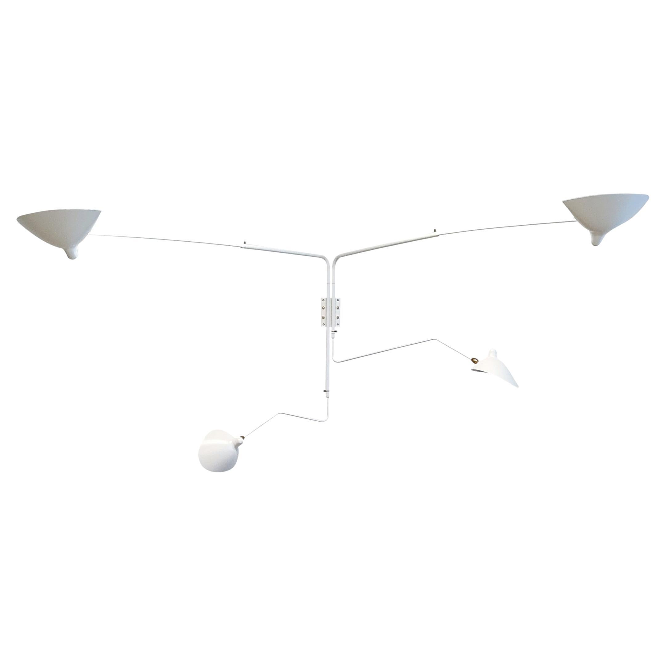 Serge Mouille - Rotating Sconce with Four Arms in White - IN STOCK! For Sale