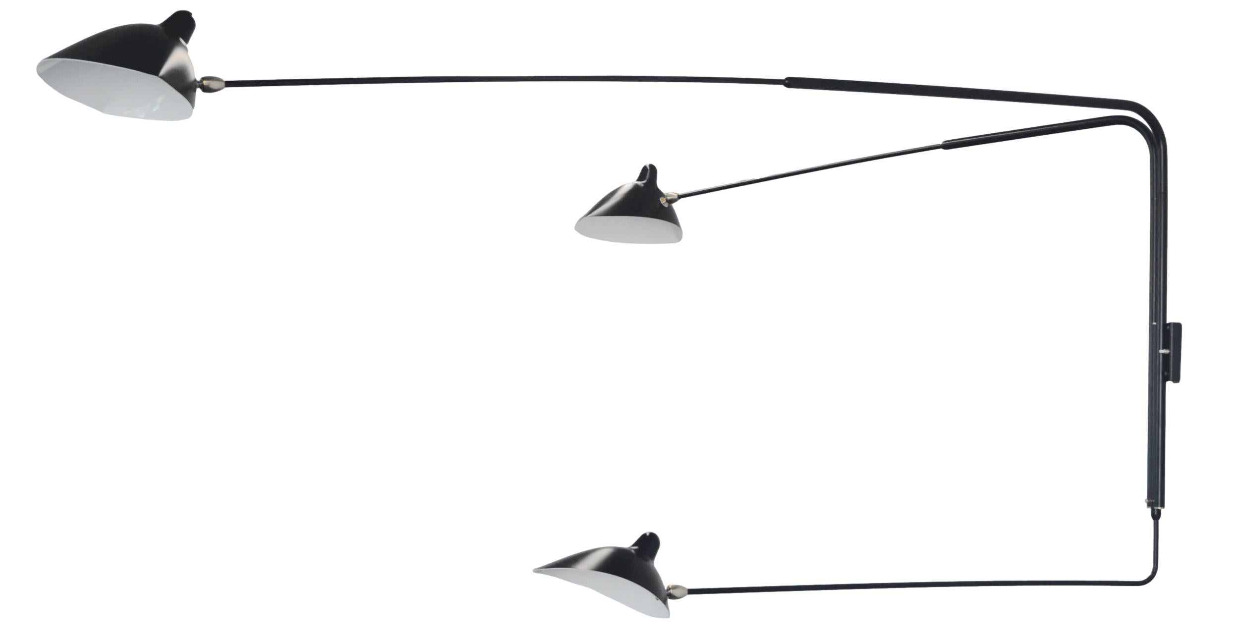 Mid-Century Modern Serge Mouille - Rotating Sconce with 3 Arms in Black For Sale