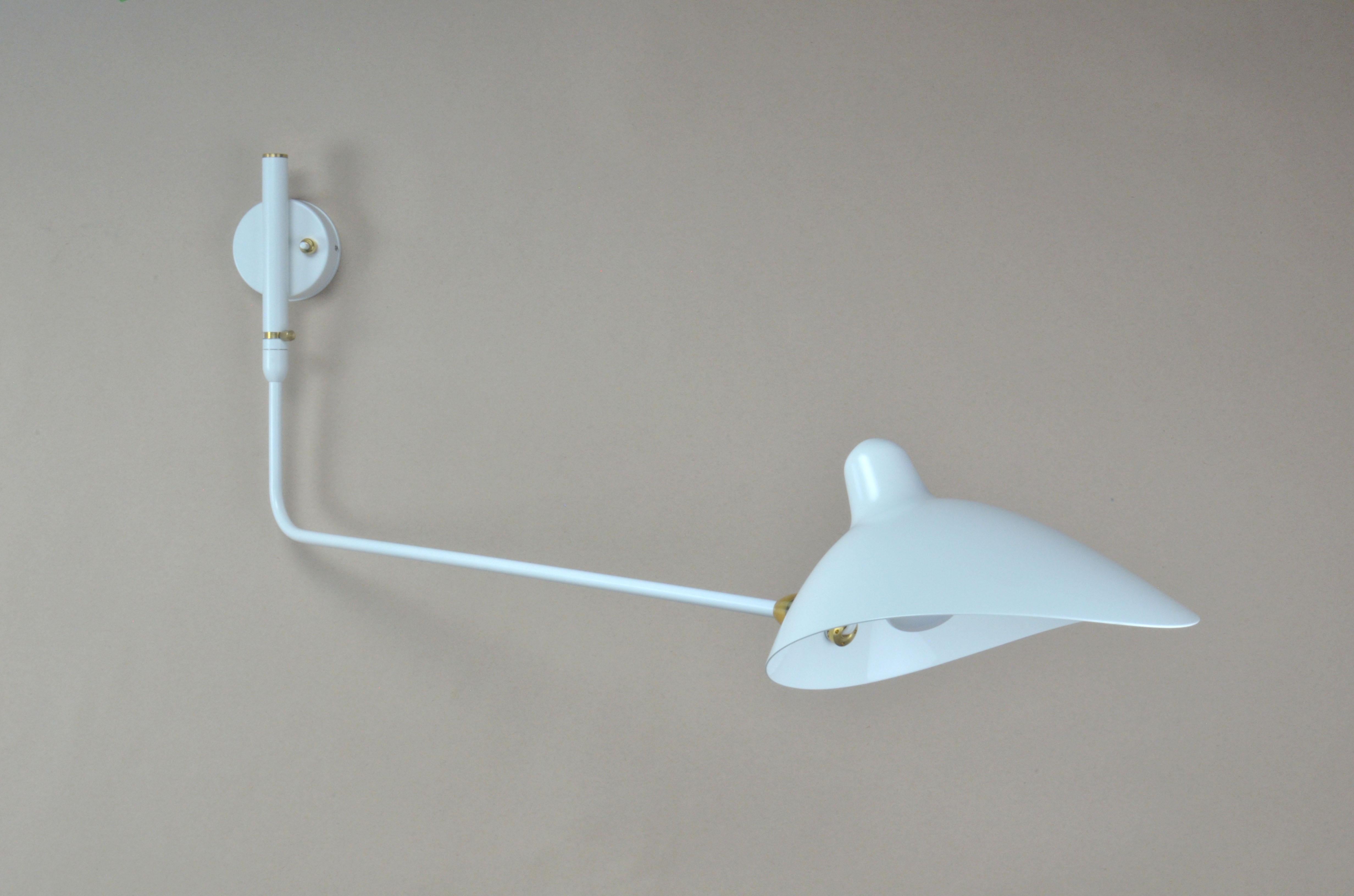 Mid-Century Modern Serge Mouille - Rotating Sconce with 1 Curved Arm in White - IN STOCK! For Sale